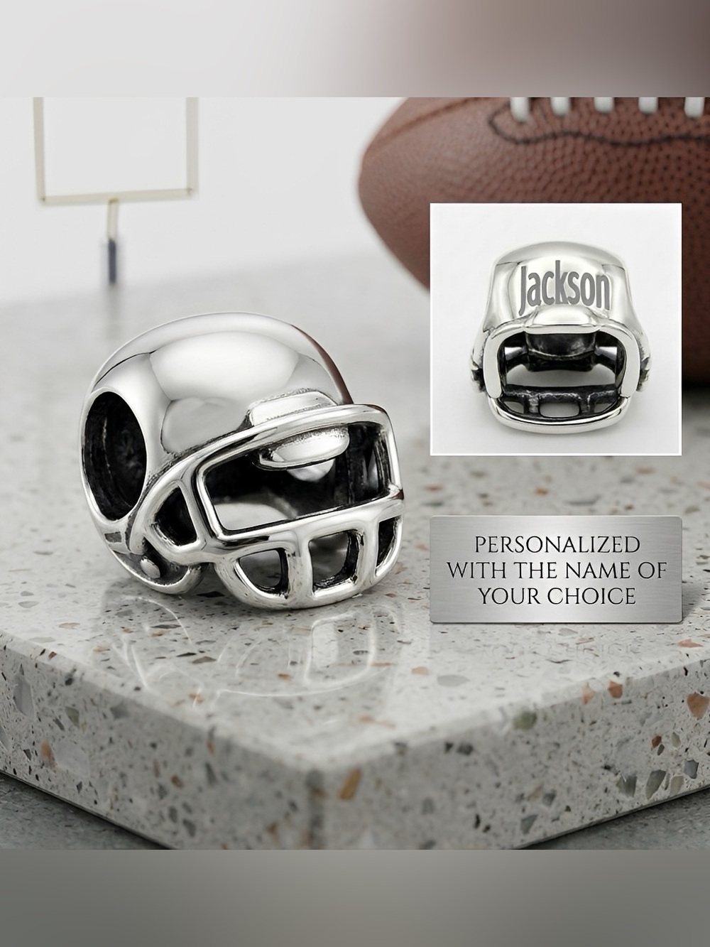 Personalized Name Football Helmet Bracelet Charm